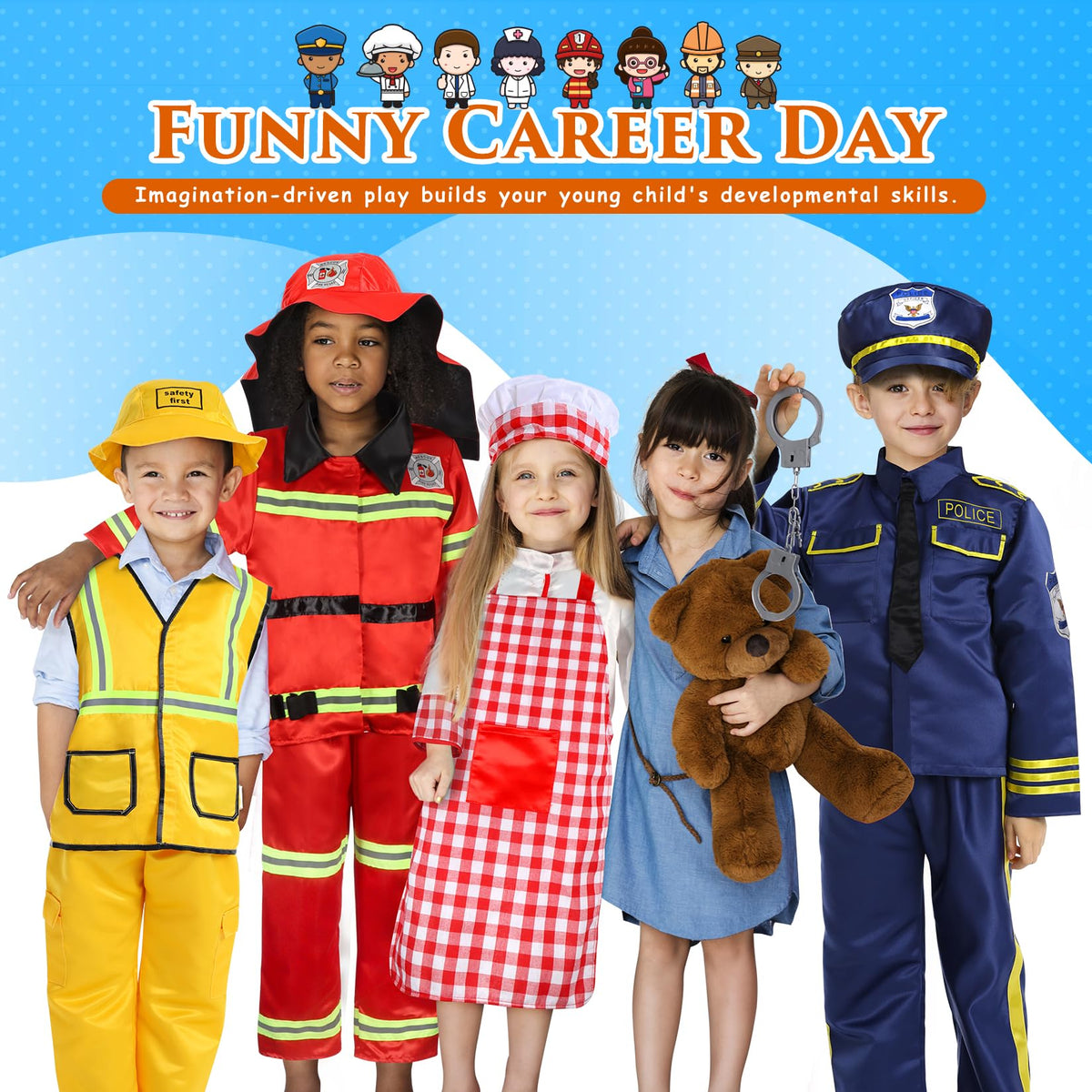 14-Piece Boys Career Dress-Up Costume Set for Ages 3–6