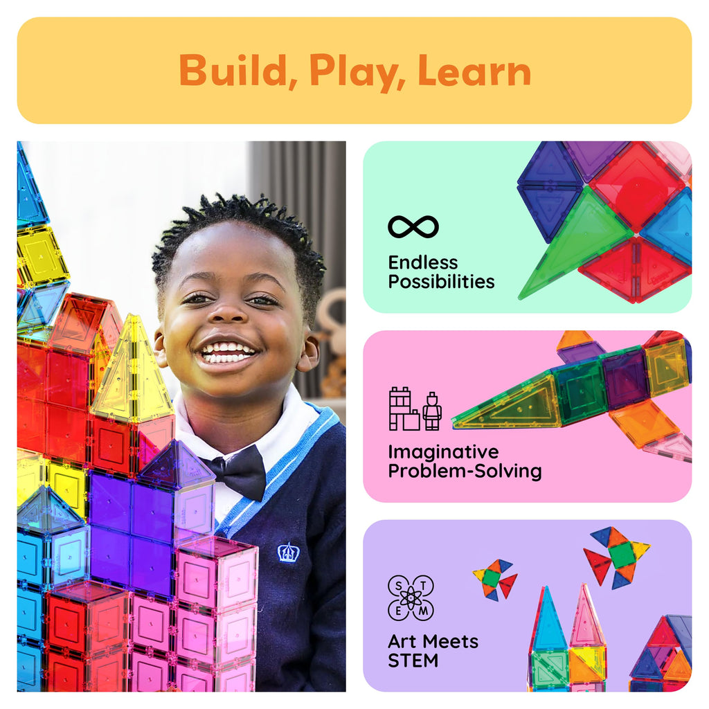 PicassoTiles 100-Piece Magnetic Building Tiles for Kids 3+