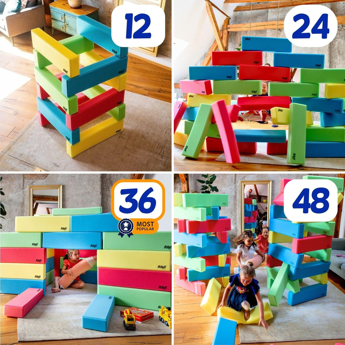 36-Piece Giant Foam Building Blocks for Kids Ages 3+