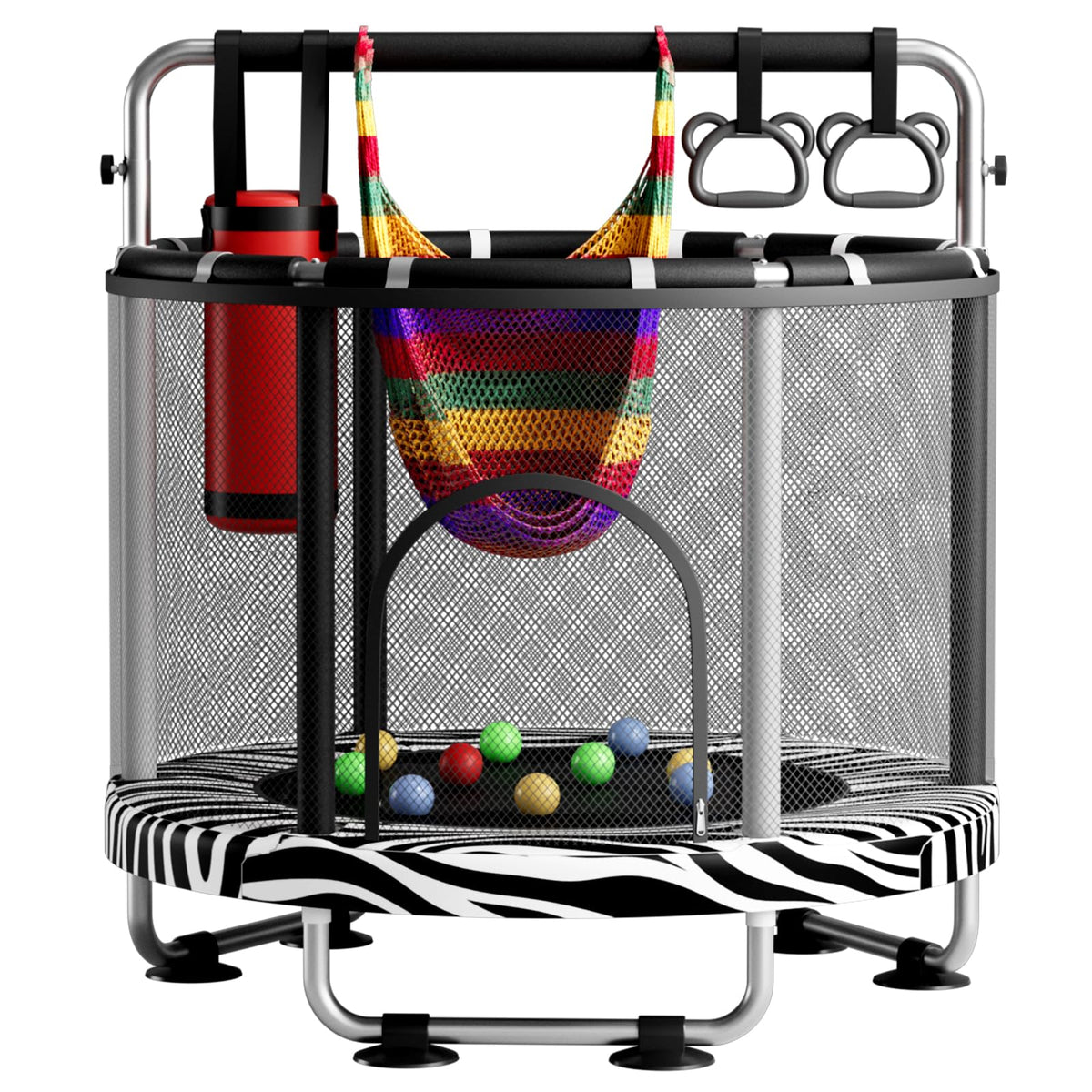 55-Inch Kids Trampoline with Enclosure & Gymnastics Bar