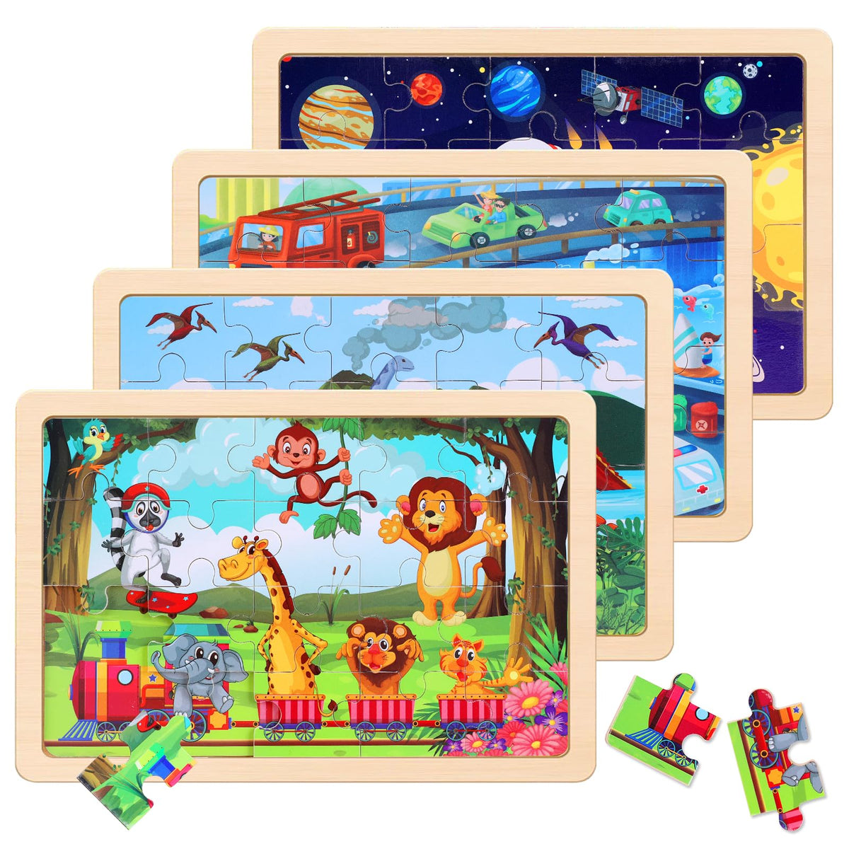 NASHRIO 4-Pack Wooden Jigsaw Puzzles for Kids Ages 3–6