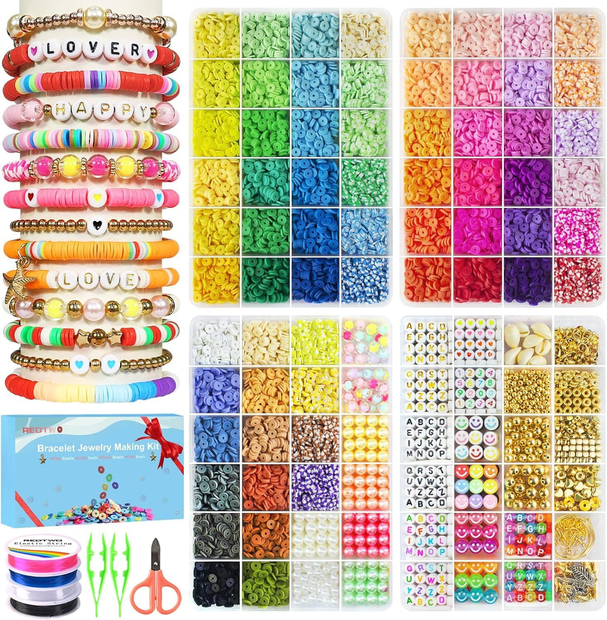 5100-Piece Clay Bead Bracelet Making Kit with Charms