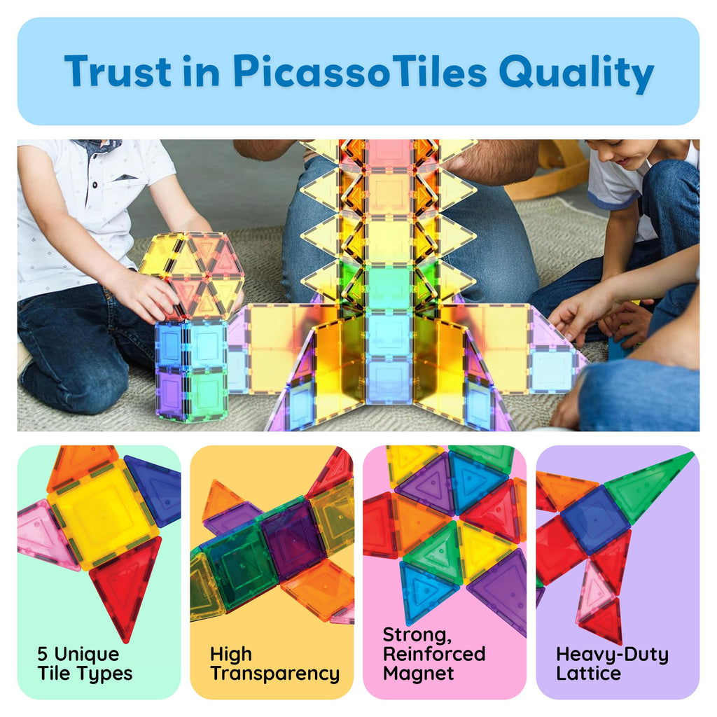 PicassoTiles 100-Piece Magnetic Building Tiles for Kids 3+