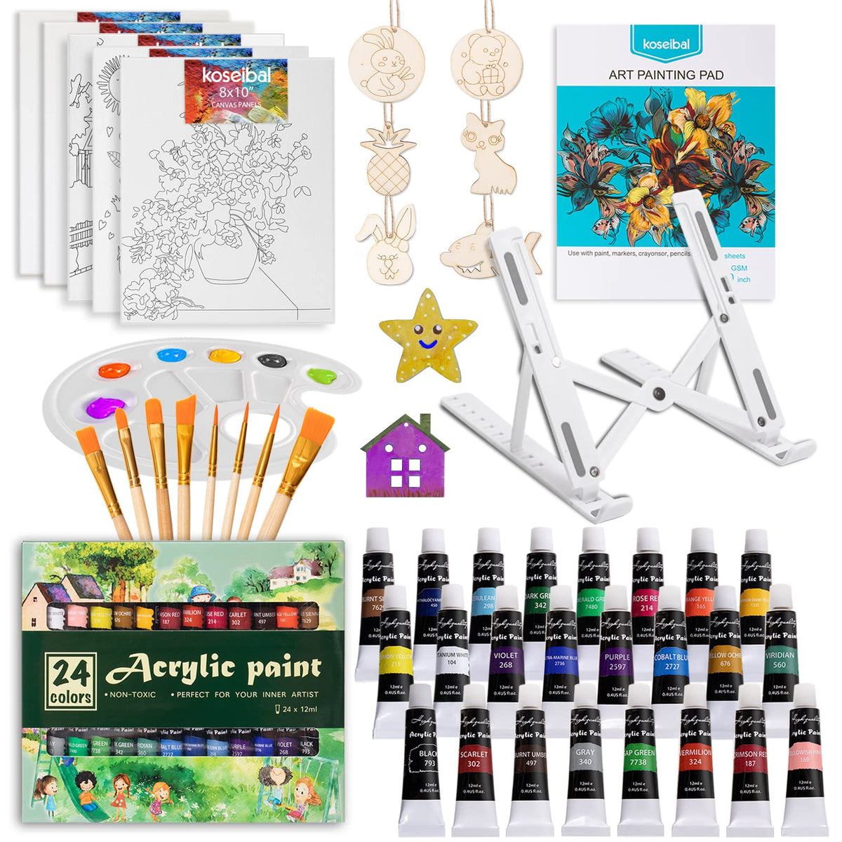 Complete Acrylic Painting Kit with Table Easel & Stencils