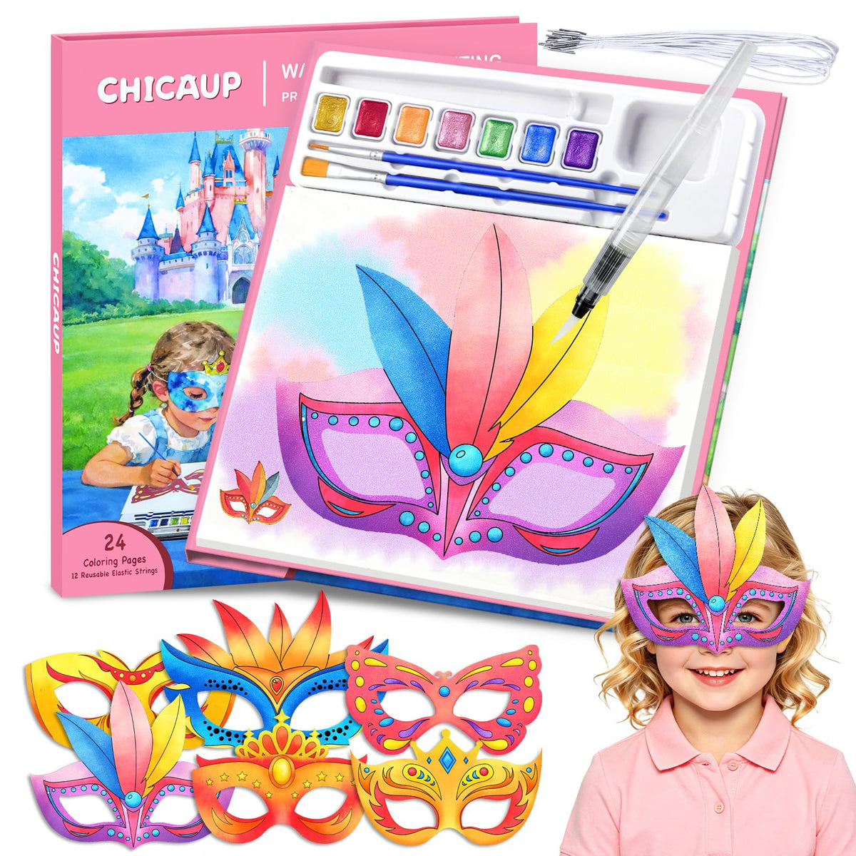 Mess-Free Paint-with-Water Mask Coloring Kit for Kids