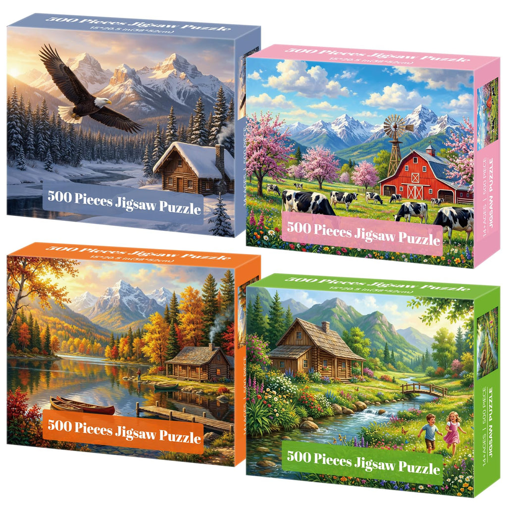 4-Pack 500-Piece Four Seasons Jigsaw Puzzles for Adults