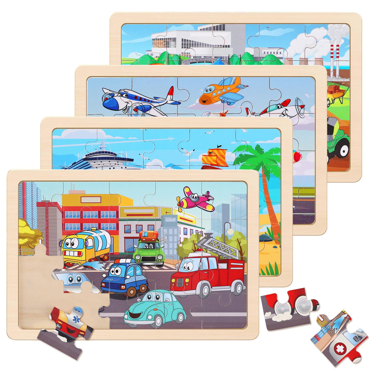 NASHRIO 4-Pack Wooden Jigsaw Puzzles for Kids Ages 3–6