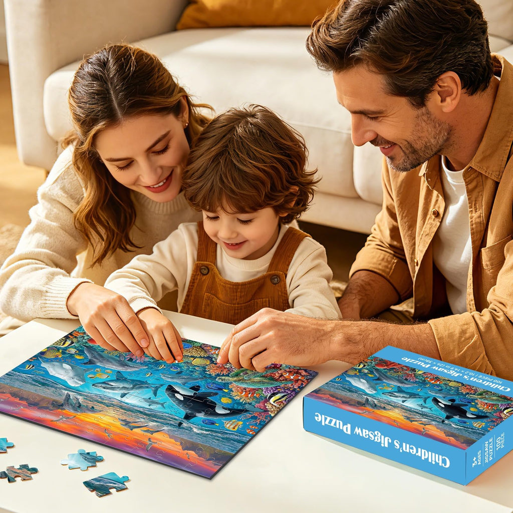 4-Pack 100-Piece Kids Jigsaw Puzzle Set with Space & Animals