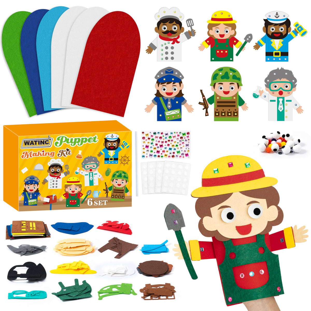 Kids Hand Puppet Making Kit with Felt Sock Puppets