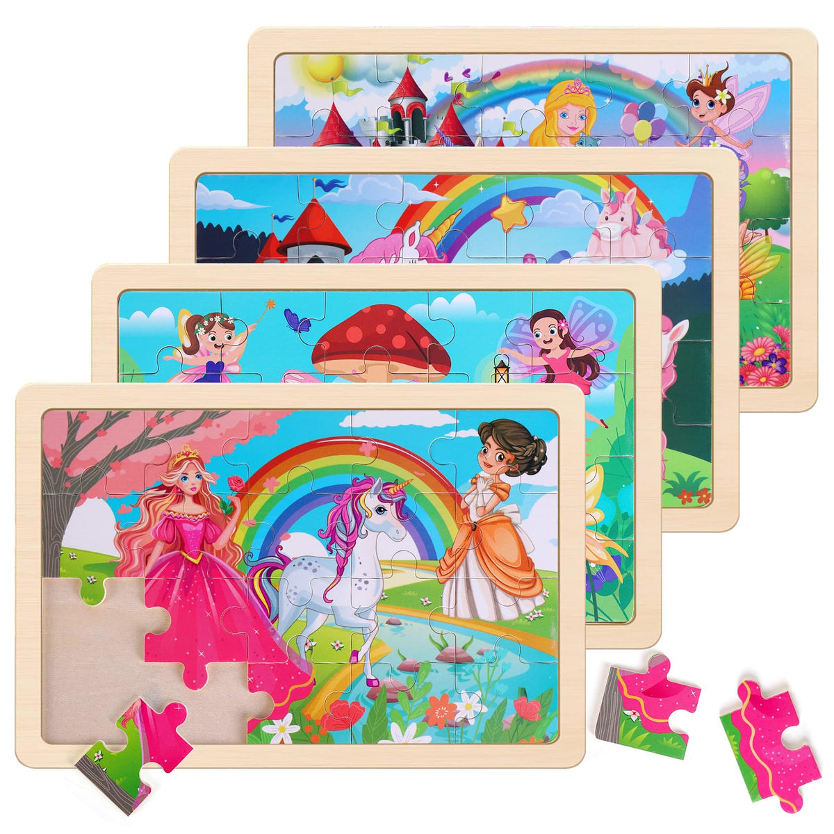 NASHRIO 4-Pack Wooden Jigsaw Puzzles for Kids Ages 3–6