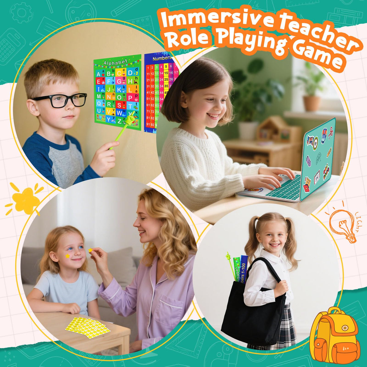 Kids Teacher Pretend Play Set with Dolls for Ages 6+