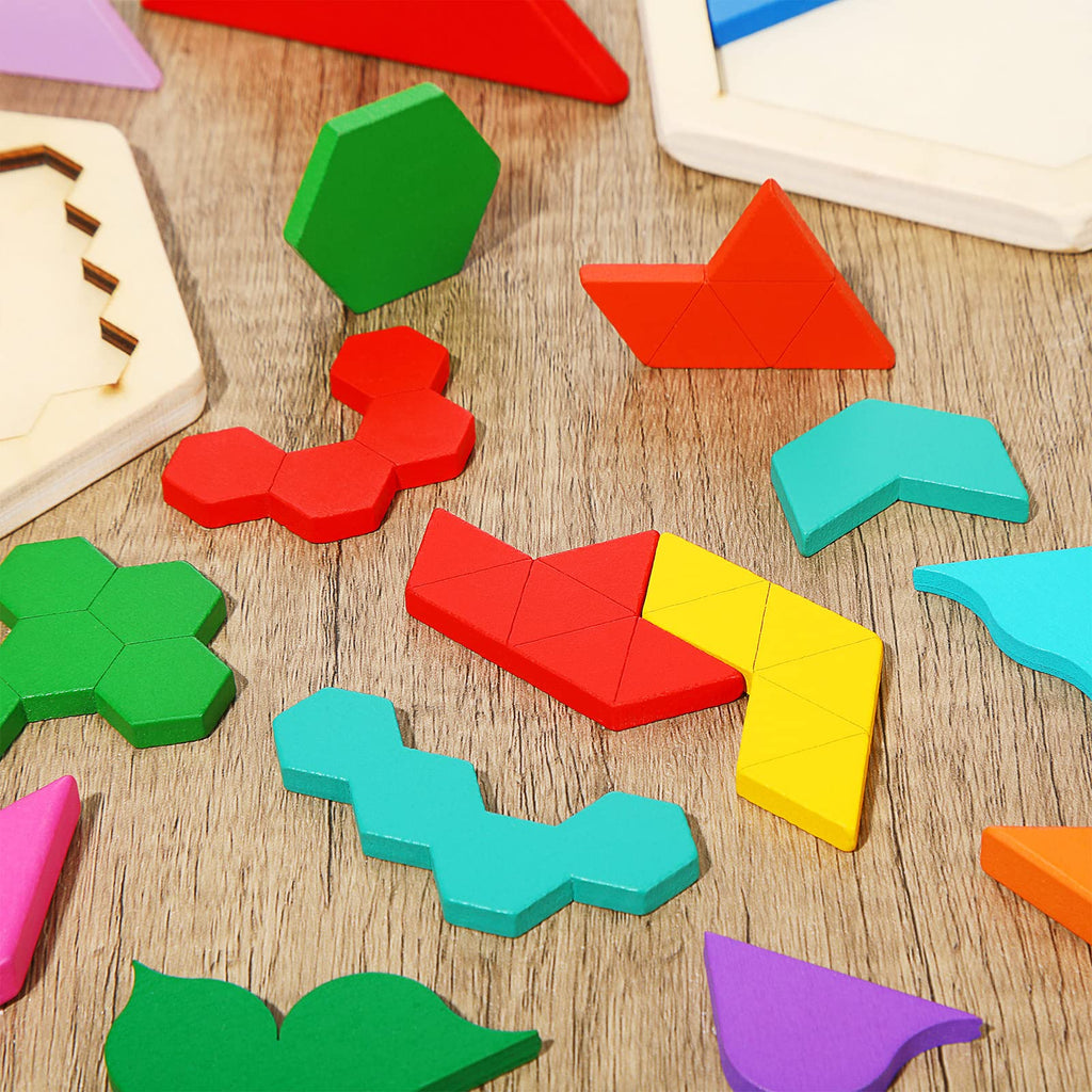 5-Pack Wooden Tangram Brain Teaser Puzzle Set for Kids