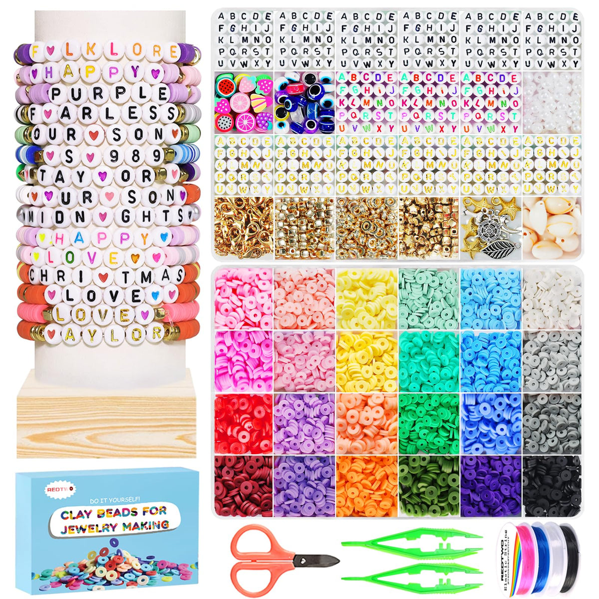 5100-Piece Clay Bead Bracelet Making Kit with Charms
