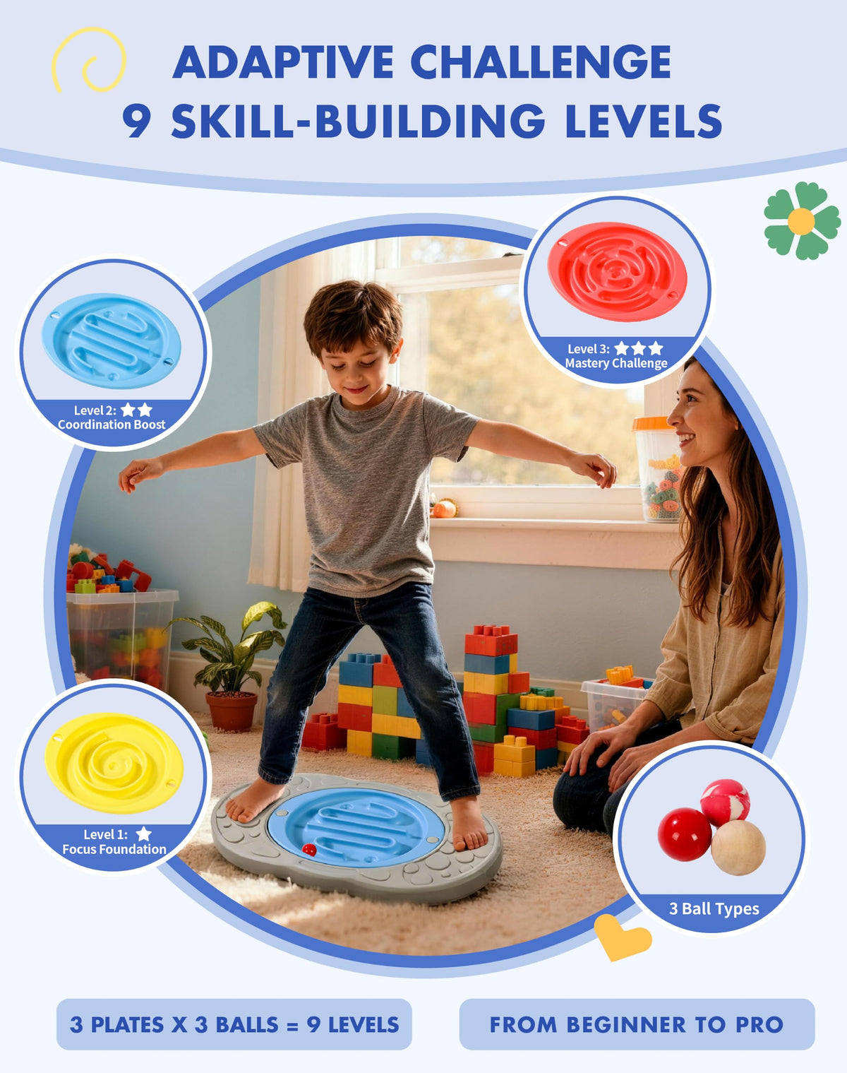 2-in-1 Kids Maze Balance Board with Carry Bag