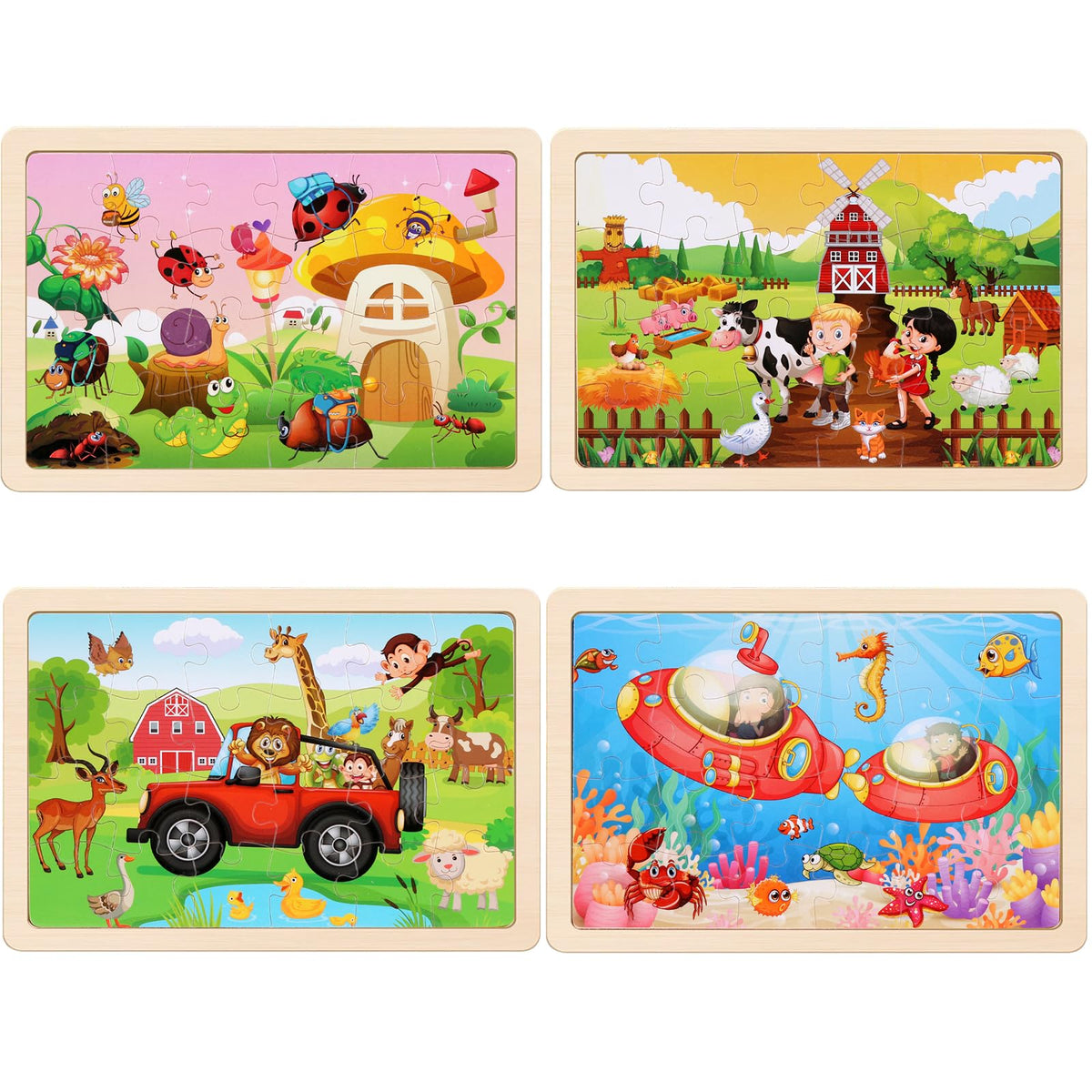 NASHRIO 4-Pack Wooden Jigsaw Puzzles for Kids Ages 3–6