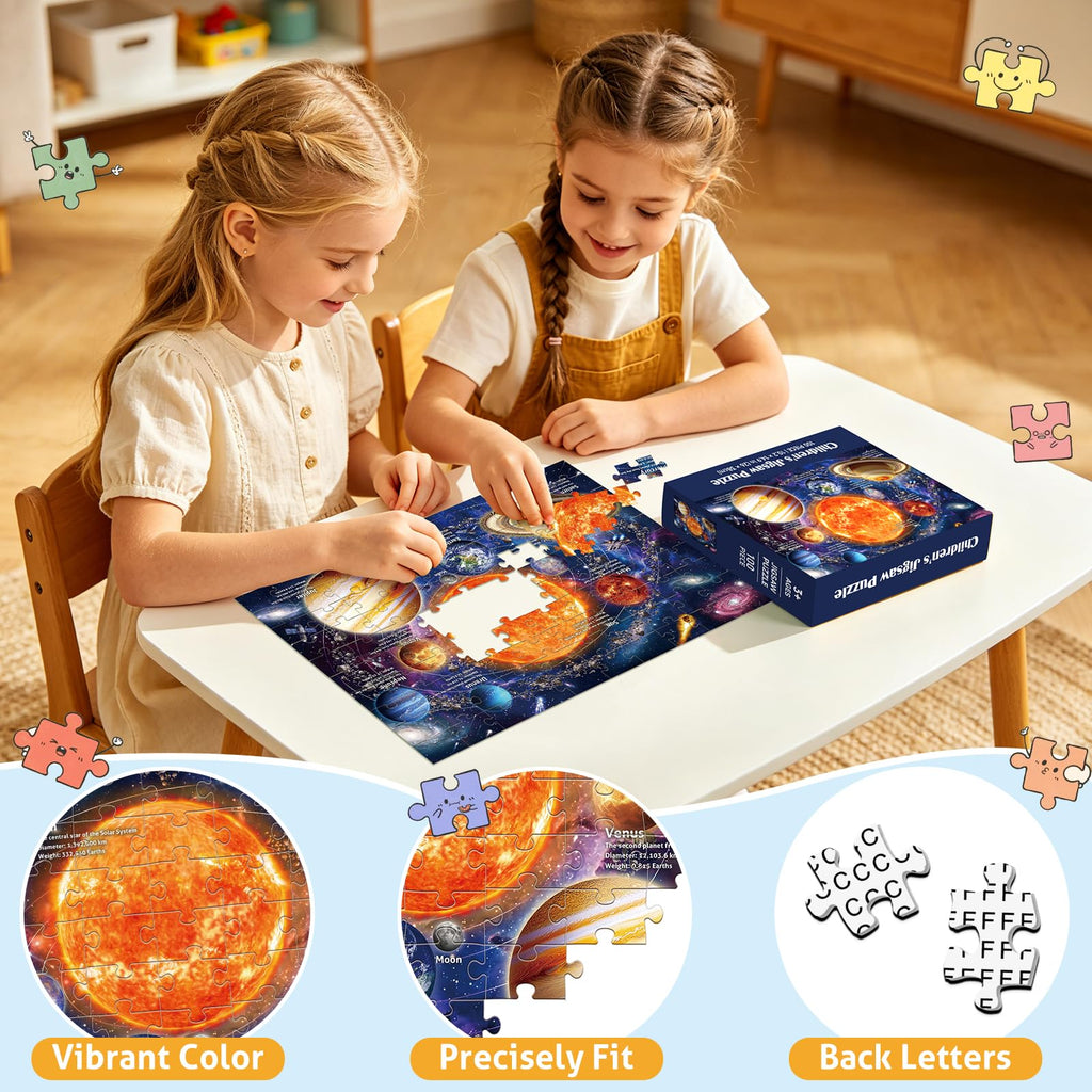4-Pack 100-Piece Kids Jigsaw Puzzle Set with Space & Animals