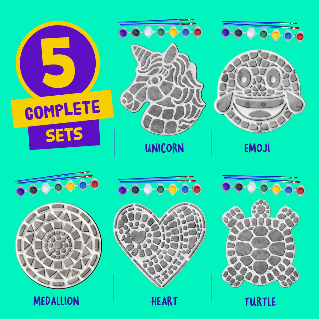 5-Piece Paint Your Own Garden Stepping Stones Kit for Kids