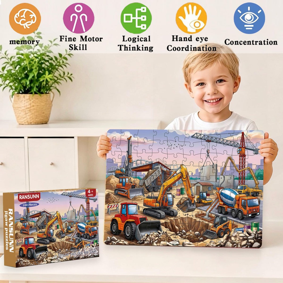 RANSUNN 100-Piece Jigsaw Puzzle for Kids & Family Play