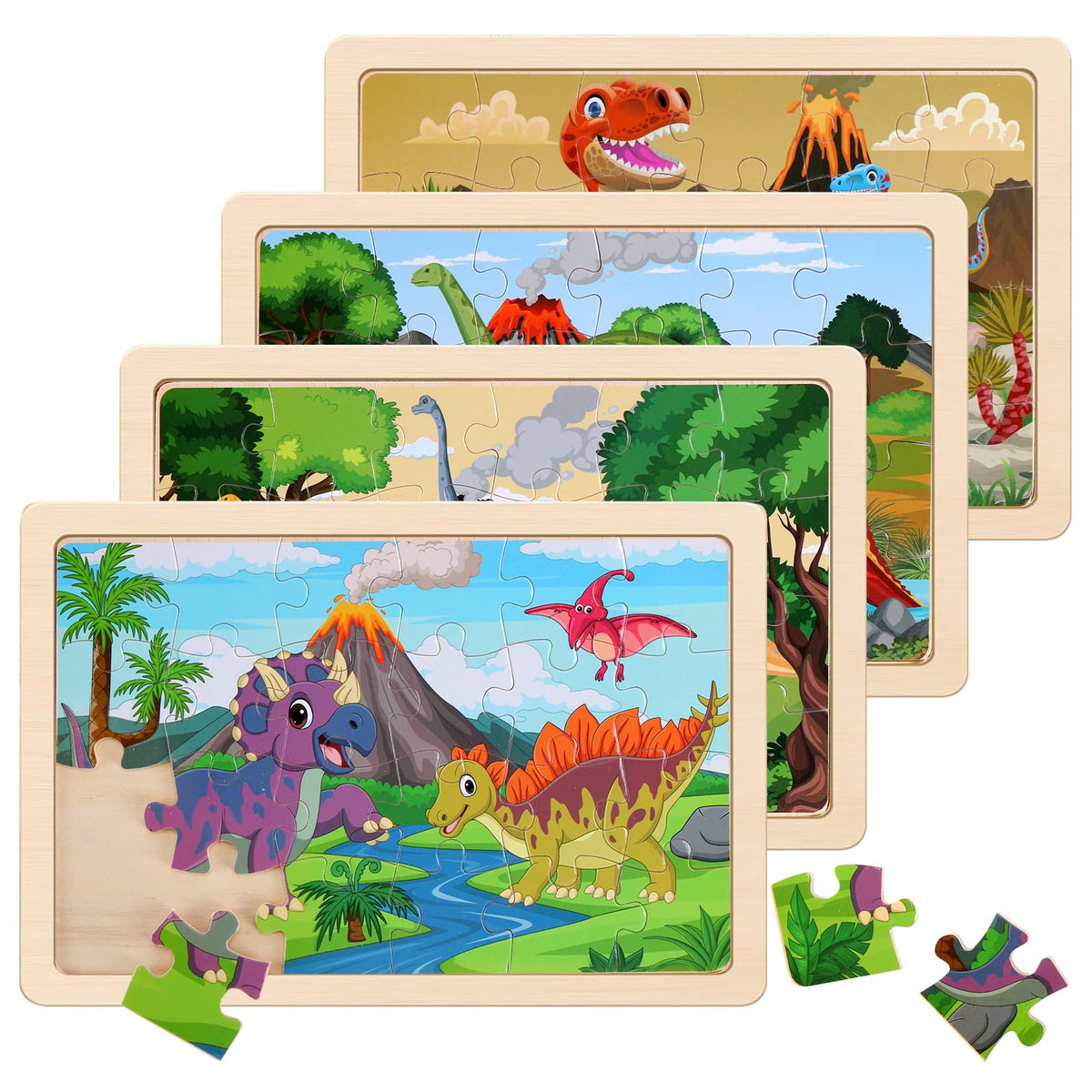 NASHRIO 4-Pack Wooden Jigsaw Puzzles for Kids Ages 3–6