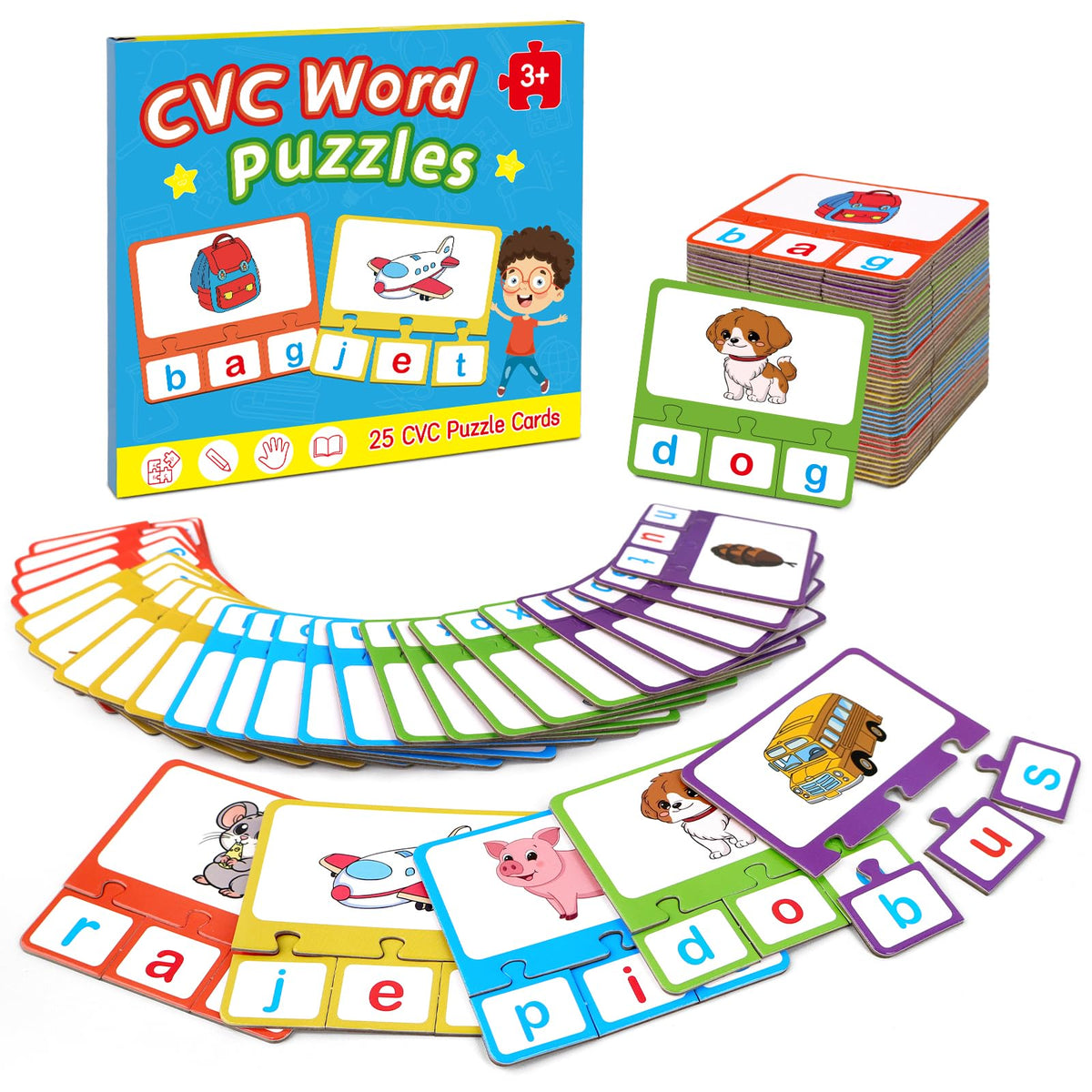 Edumix 25-Piece CVC Word & Phonics Puzzle Set for Kids