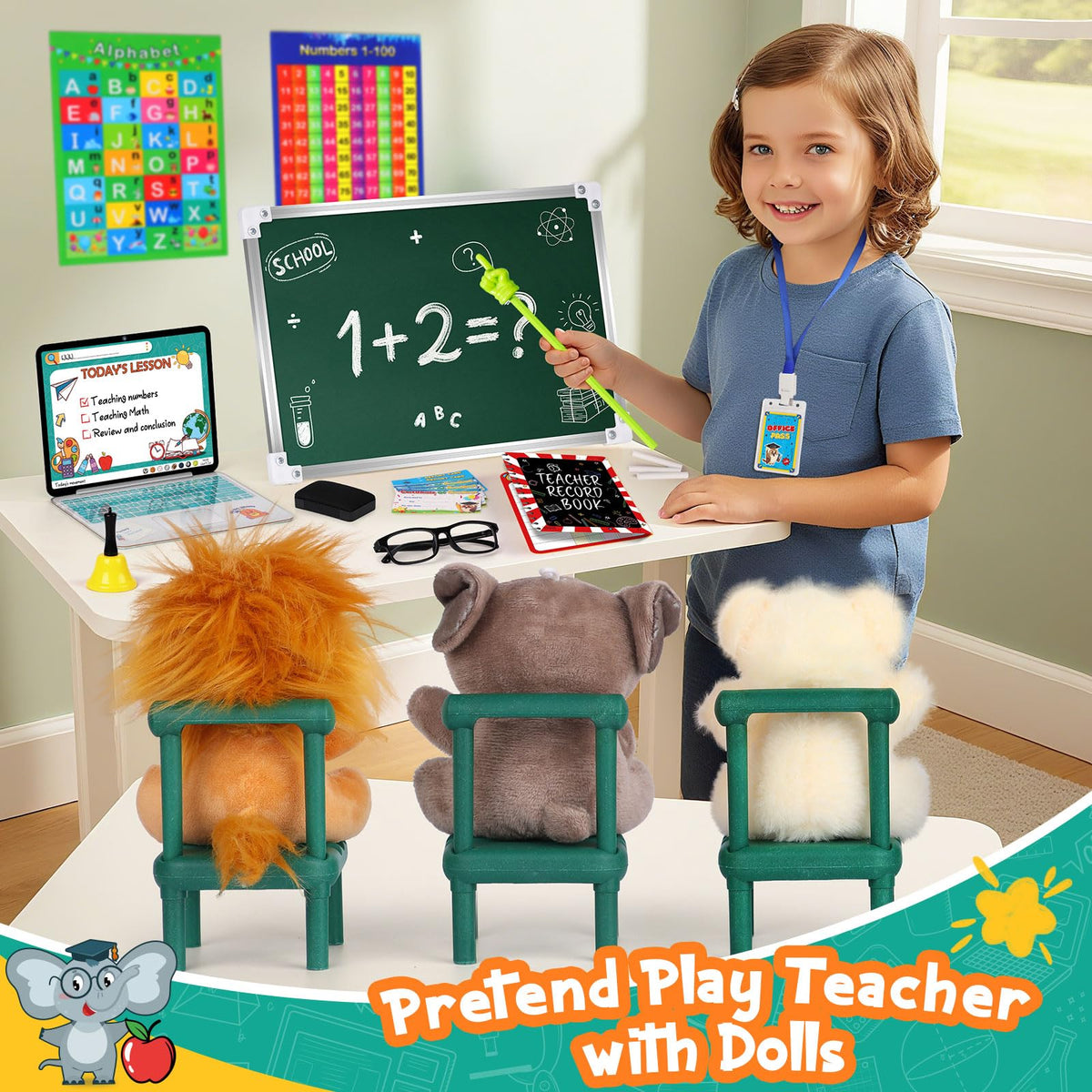 Kids Teacher Pretend Play Set with Dolls for Ages 6+