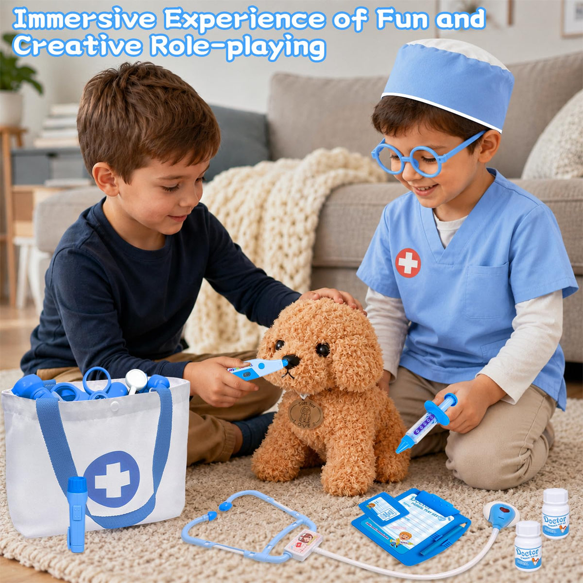 Kids Doctor Costume & Medical Pretend Play Set for Ages 3–5
