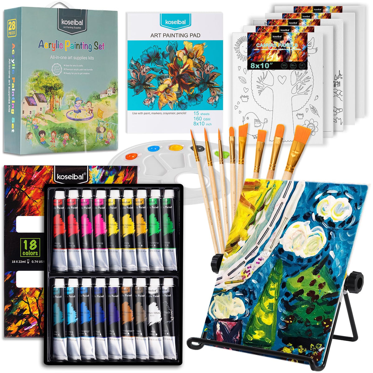 Complete Acrylic Painting Kit with Table Easel & Stencils