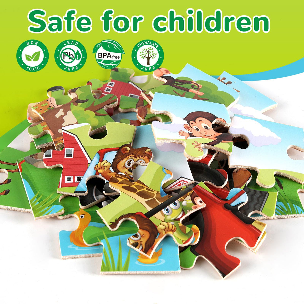 NASHRIO 4-Pack Wooden Jigsaw Puzzles for Kids Ages 3–6