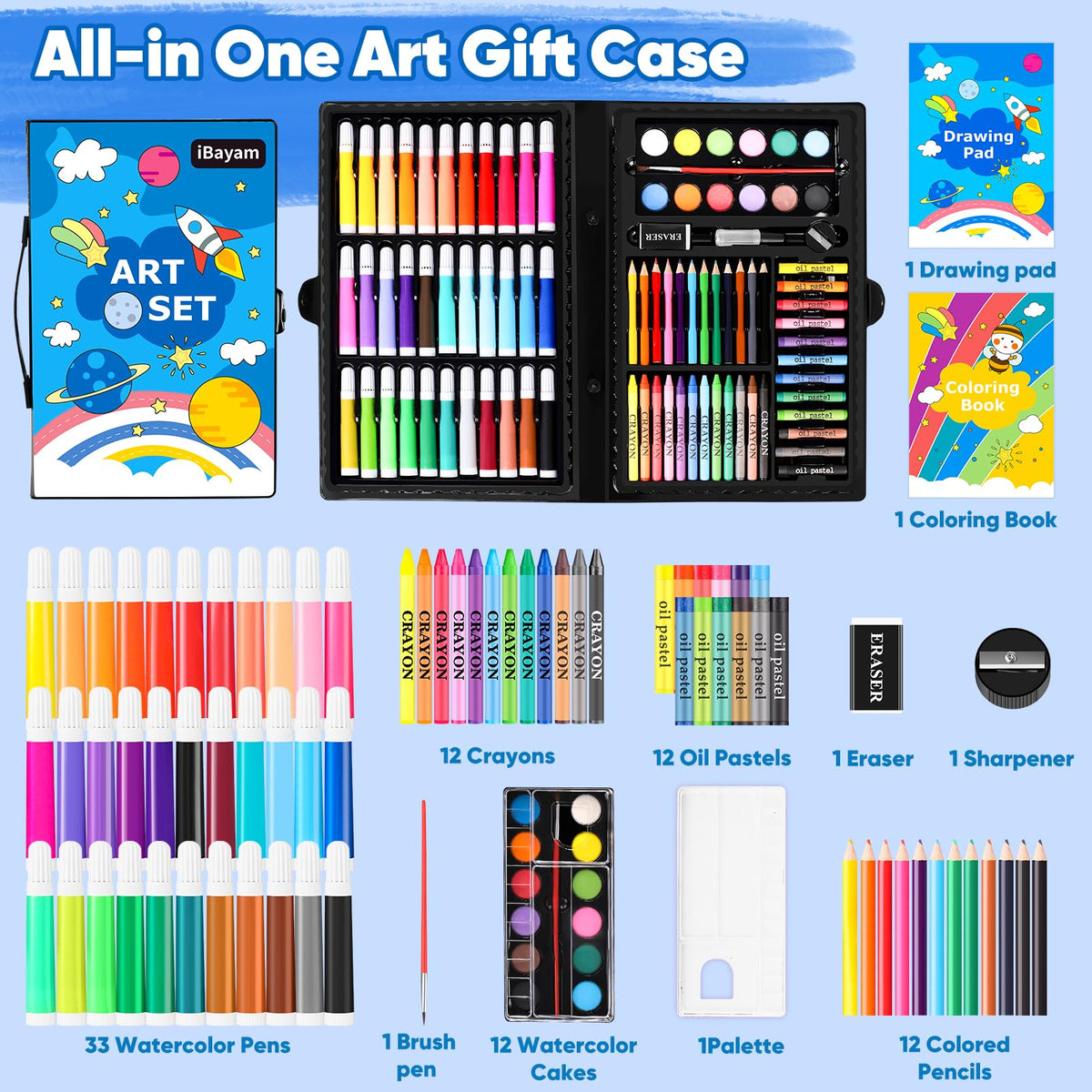 iBayam 139-Piece Drawing & Painting Art Set with Sketch Pads