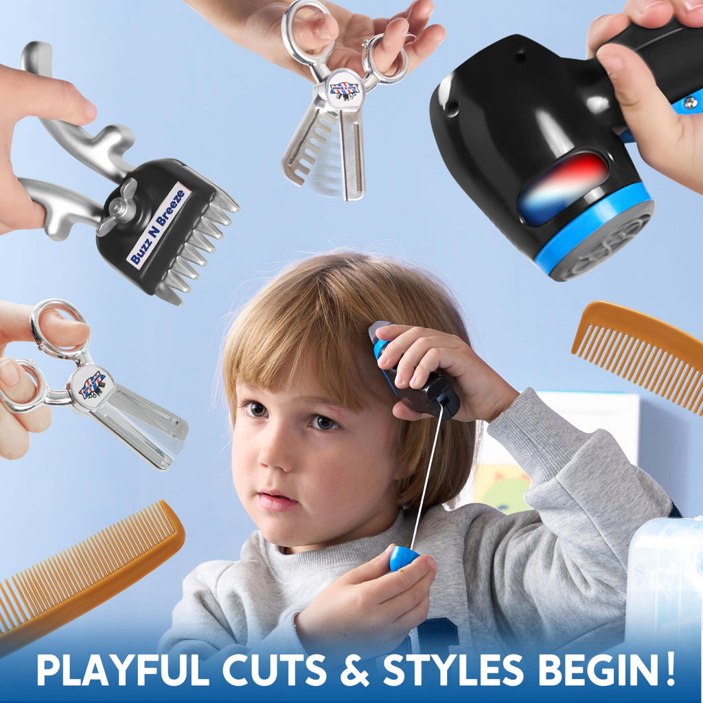 23-Piece Kids Barber Shop Pretend Play Set with Storage Box