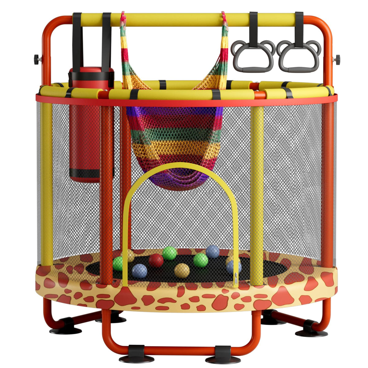 55-Inch Kids Trampoline with Enclosure & Gymnastics Bar
