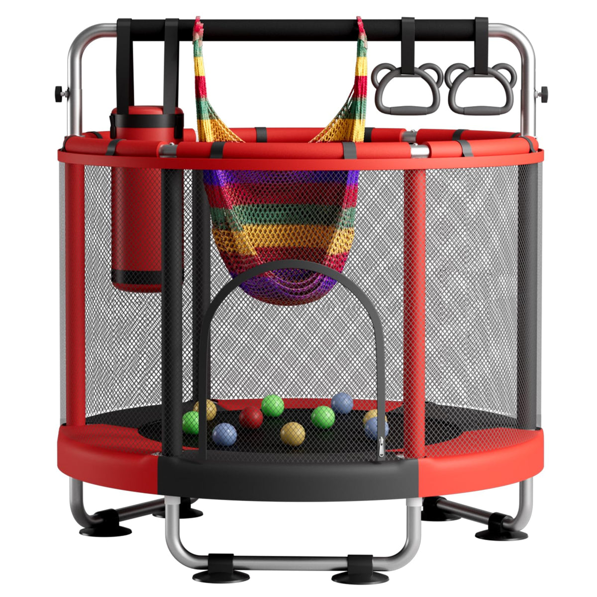 55-Inch Kids Trampoline with Enclosure & Gymnastics Bar