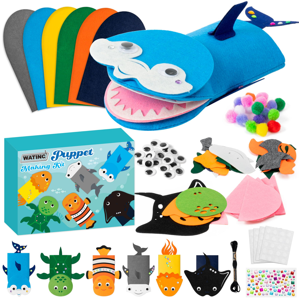Kids Hand Puppet Making Kit with Felt Sock Puppets