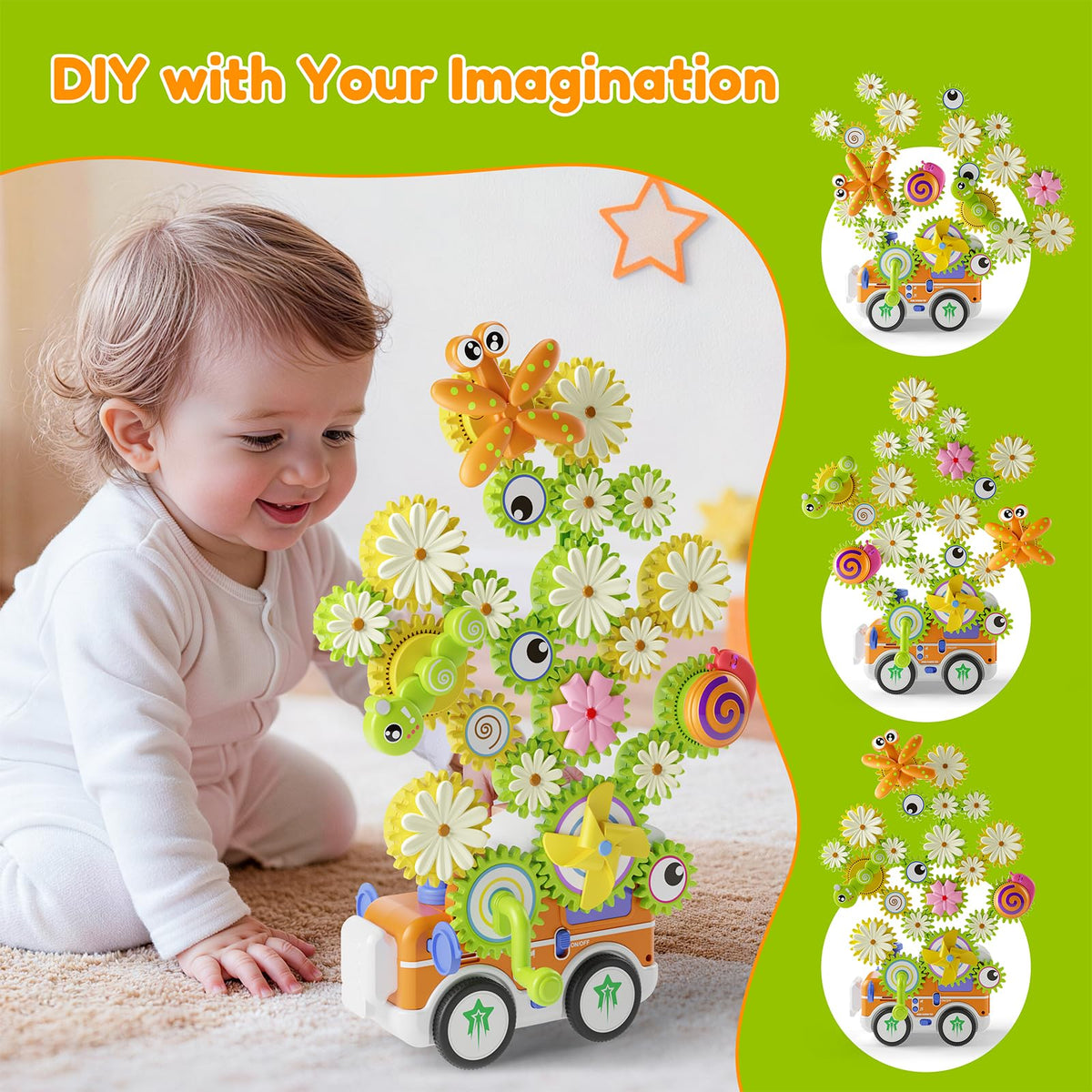 STEM Gears Construction Set with Lights, Music & Dual Modes