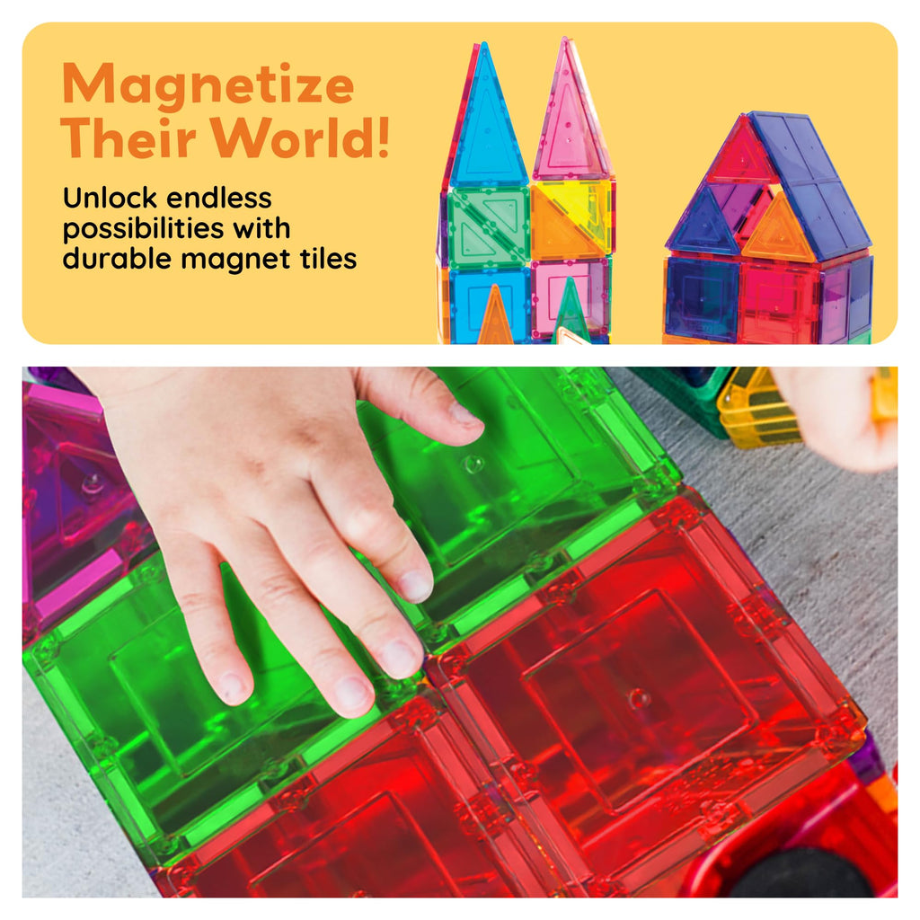 PicassoTiles 100-Piece Magnetic Building Tiles for Kids 3+