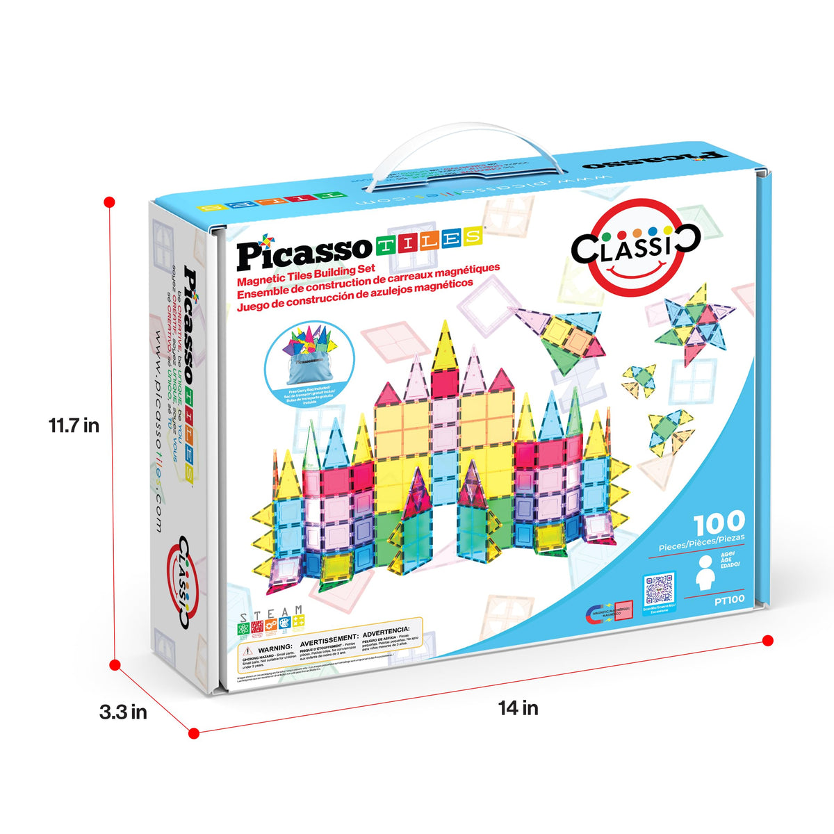 PicassoTiles 100-Piece Magnetic Building Tiles for Kids 3+