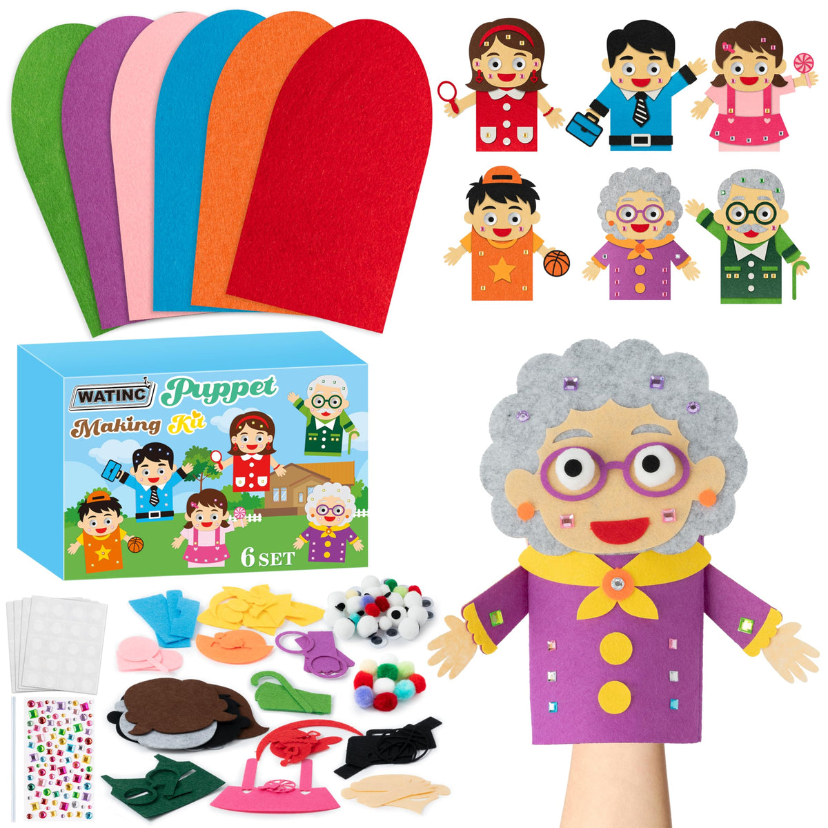 Kids Hand Puppet Making Kit with Felt Sock Puppets