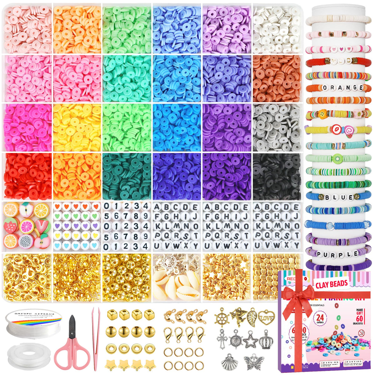 5100-Piece Clay Bead Bracelet Making Kit with Charms