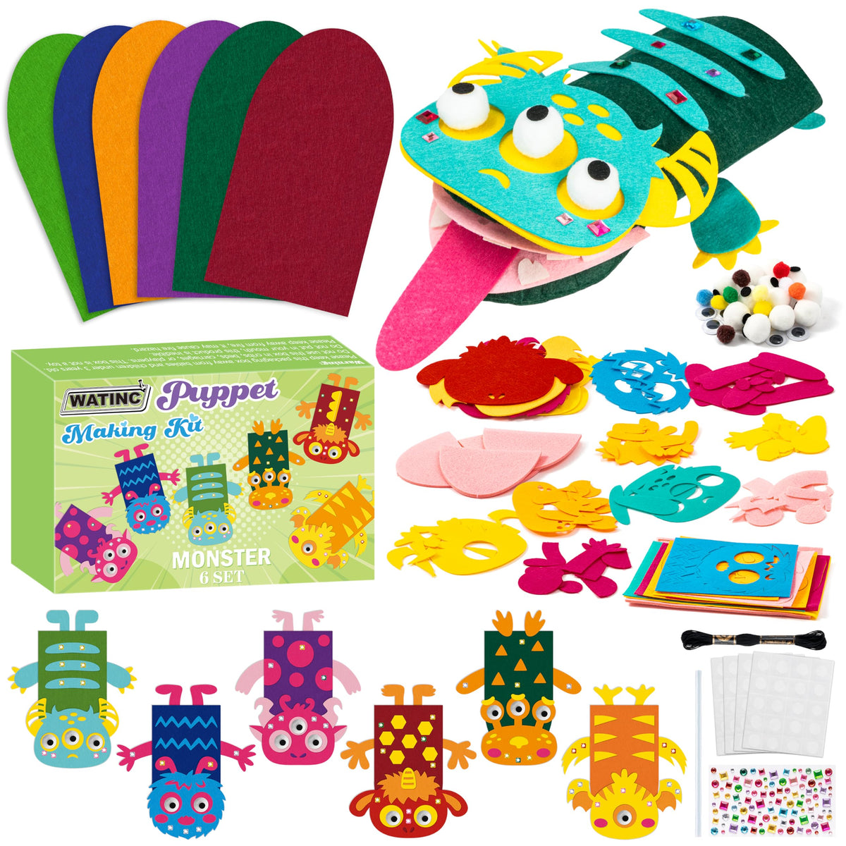 Kids Hand Puppet Making Kit with Felt Sock Puppets