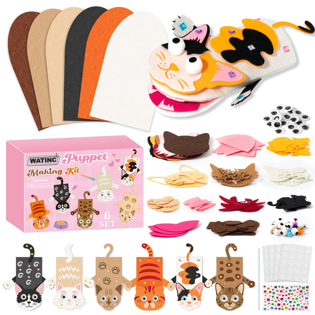 Kids Hand Puppet Making Kit with Felt Sock Puppets