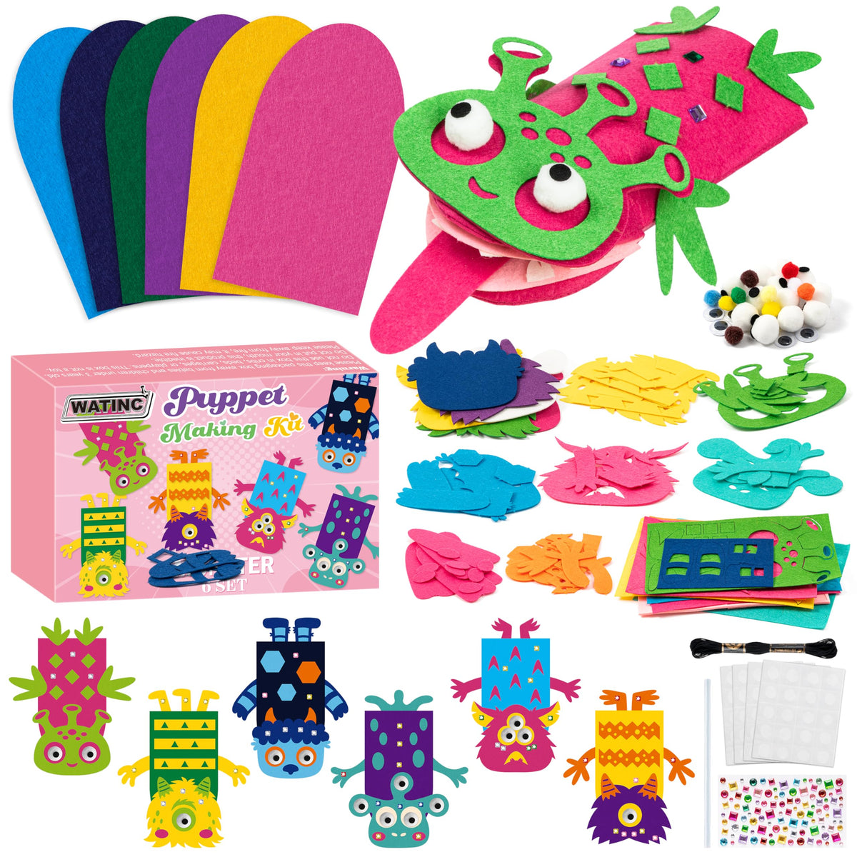 Kids Hand Puppet Making Kit with Felt Sock Puppets