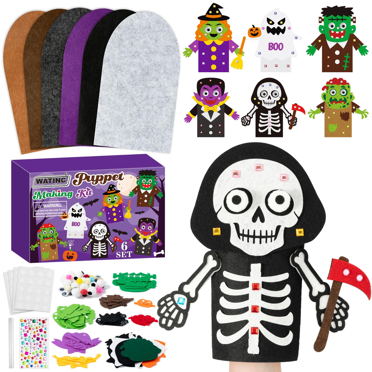 Kids Hand Puppet Making Kit with Felt Sock Puppets