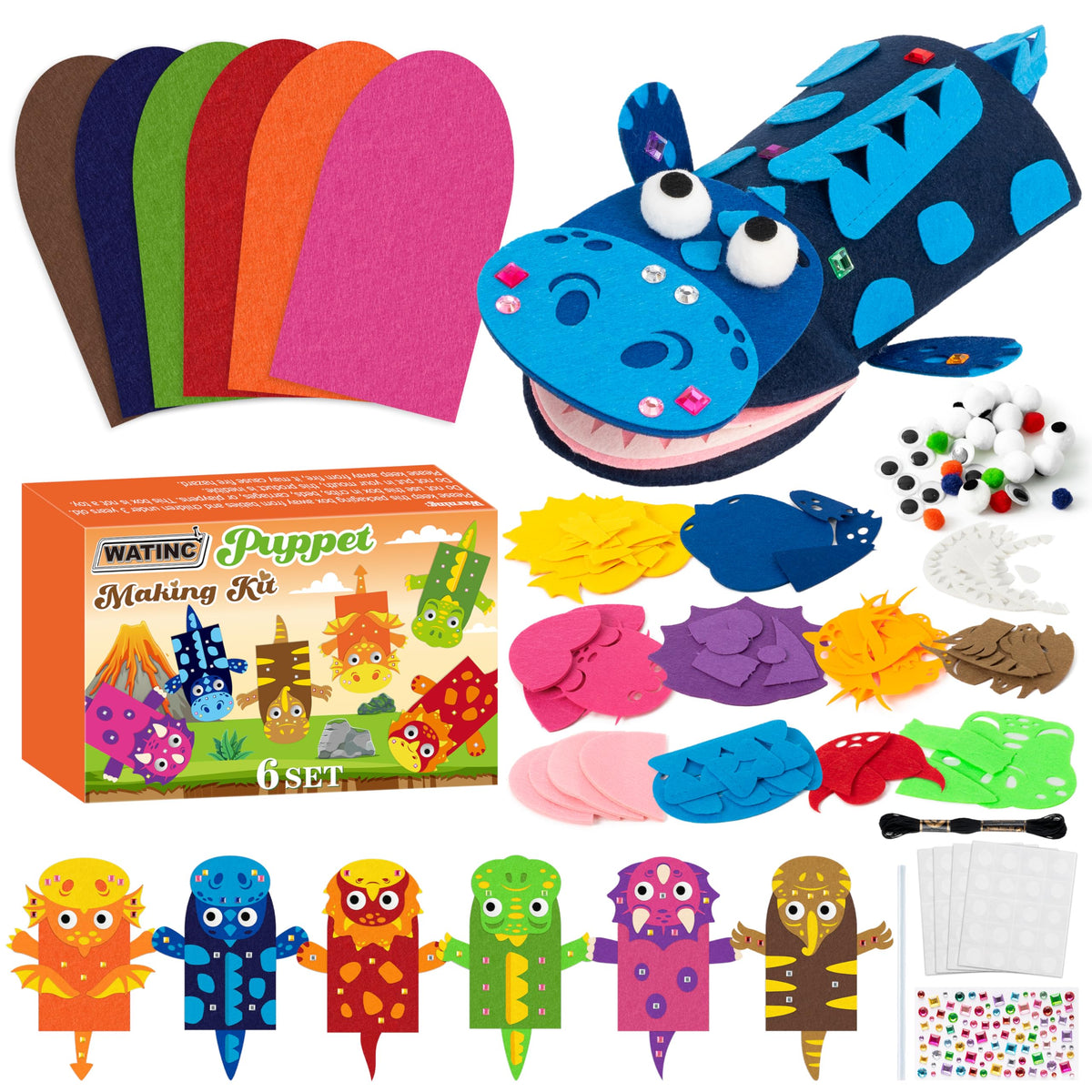 Kids Hand Puppet Making Kit with Felt Sock Puppets