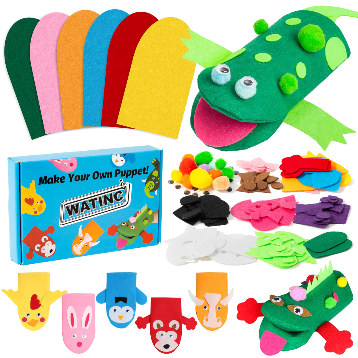 Kids Hand Puppet Making Kit with Felt Sock Puppets