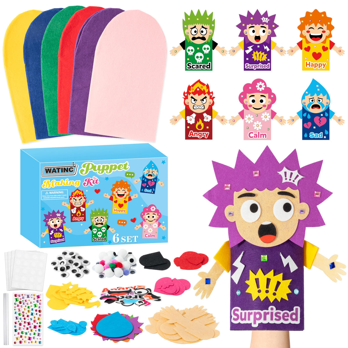 Kids Hand Puppet Making Kit with Felt Sock Puppets