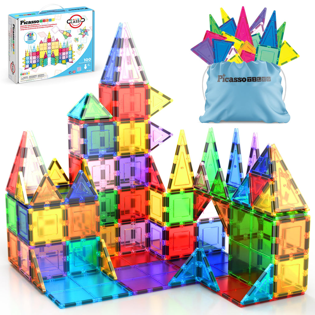 PicassoTiles 100-Piece Magnetic Building Tiles for Kids 3+