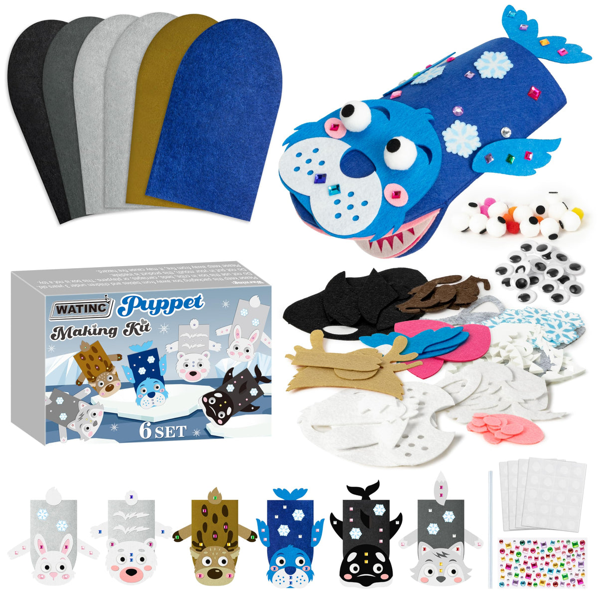 Kids Hand Puppet Making Kit with Felt Sock Puppets