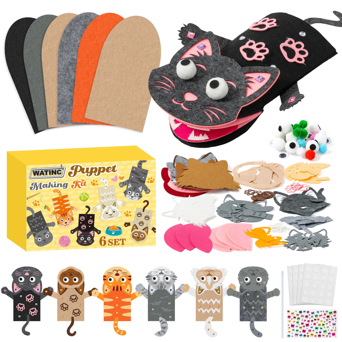 Kids Hand Puppet Making Kit with Felt Sock Puppets
