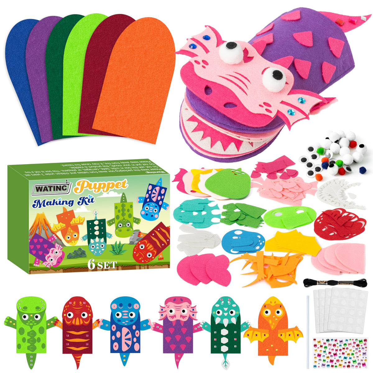 Kids Hand Puppet Making Kit with Felt Sock Puppets