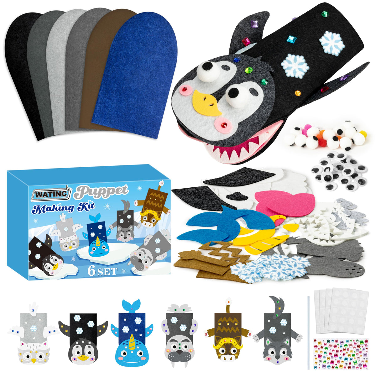 Kids Hand Puppet Making Kit with Felt Sock Puppets